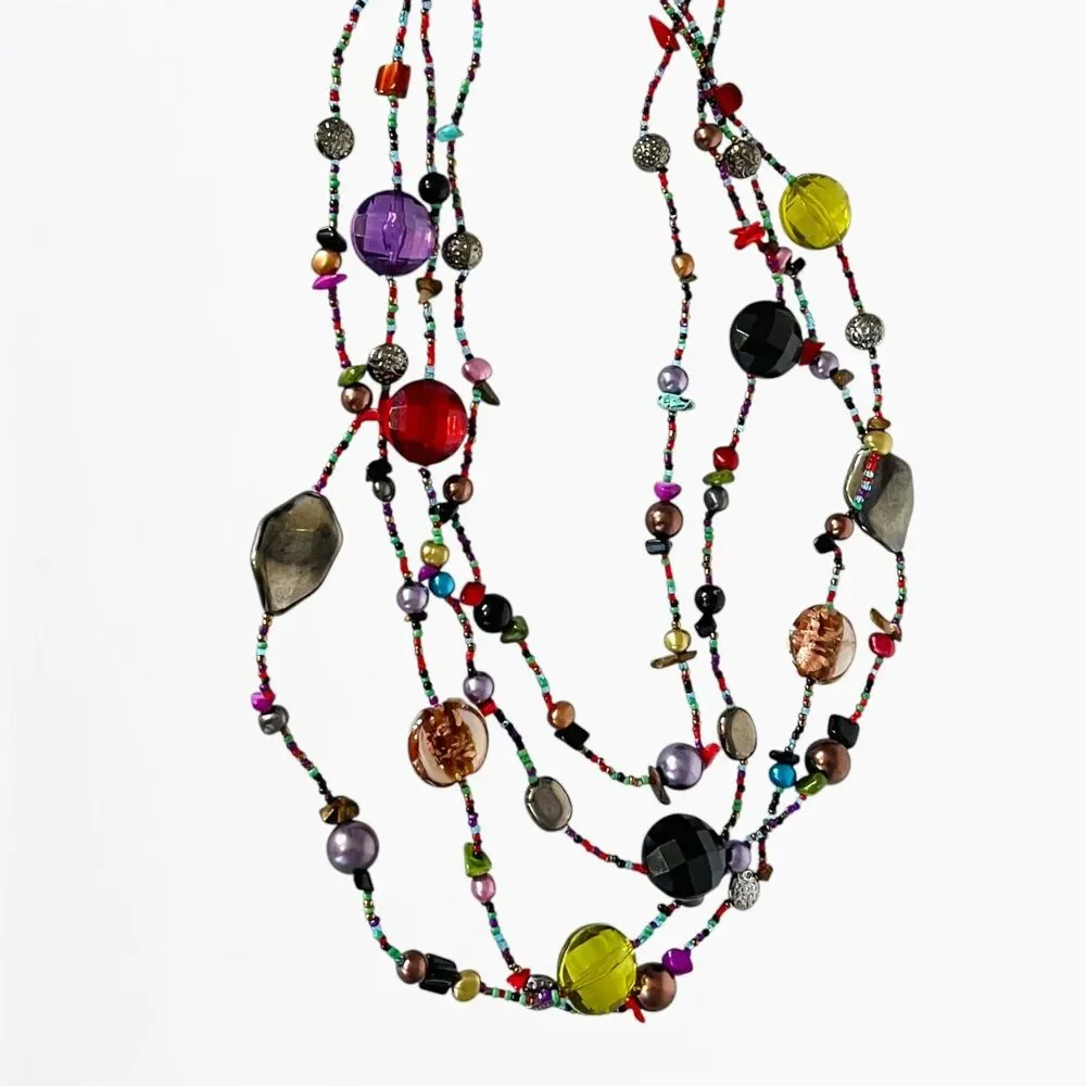 Colorful Necklace Multi Strand Glass Stone Shell Acrylic Bohemian Layered Beaded